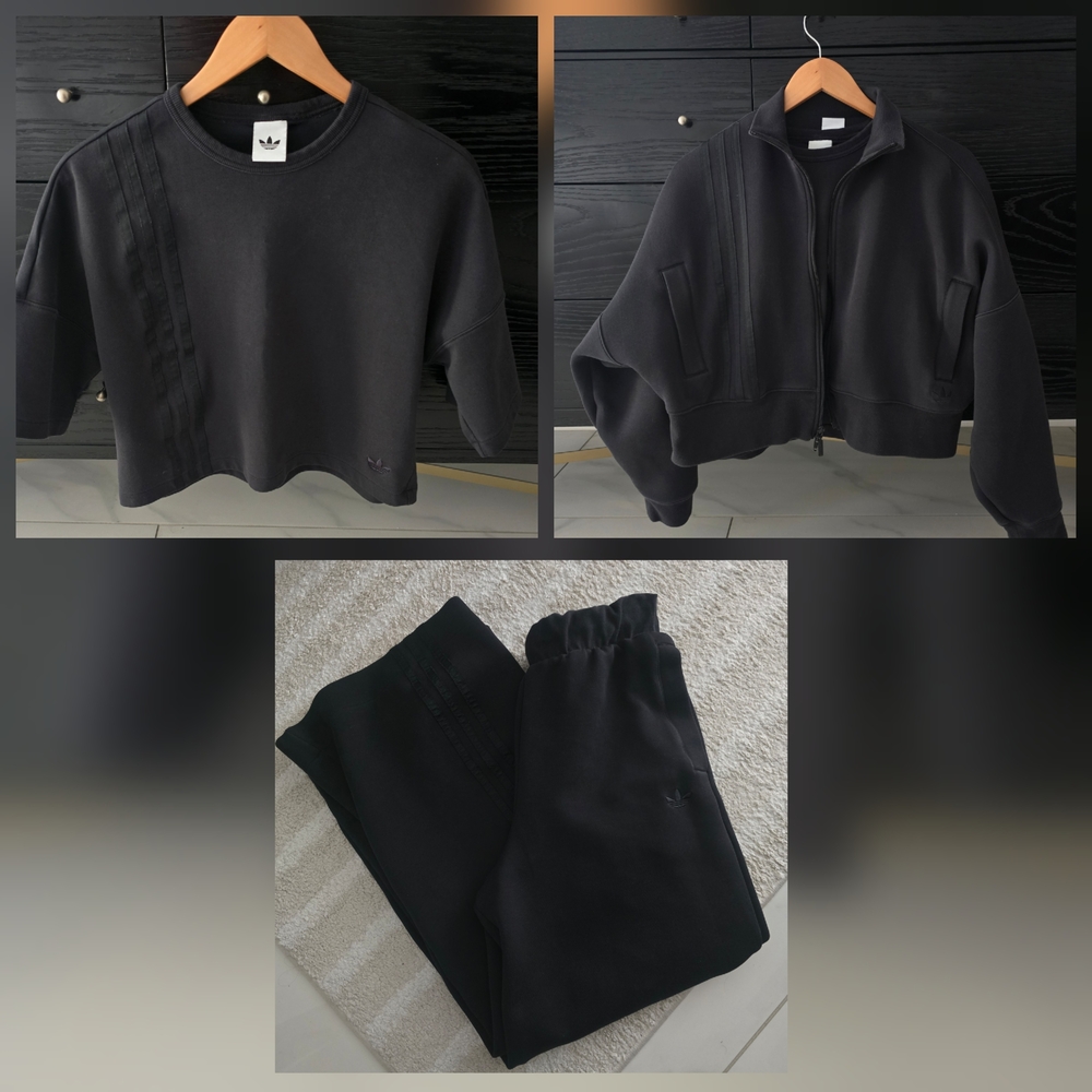3 Piece Adidas Black On Black Off Placed 3-Stripes Jogger Set - SMALL